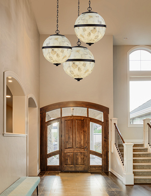 Entryway of Home with Large Hanging Glamour Lights