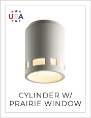 Ceramic Cylinder w Prairie Window Flush Mount Light on White Background