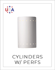 Ceramic Cylinders with Perfs Wall Sconce on White Background