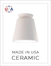 Made in USA Ceramic Flush-Mount Light on White Background